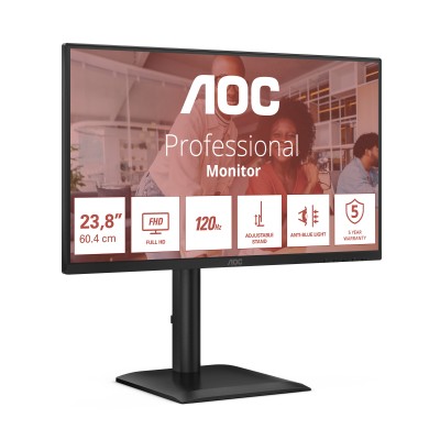 23.8" AOC 24E4CV, IPS 1920x1080, 4ms, 120Hz, höjdjusterbar, pivot, HDMI/2xDP/USB-C 90W, LAN, högtalare, USB 3.2-hubb, 5 års garanti