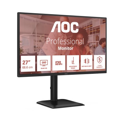 27" AOC Q27E4U, IPS 2560x1440, 4 ms, 120Hz, höjdjusterbar, pivot, HDMI/DP, högtalare, USB 3.2-hubb, 5 års garanti