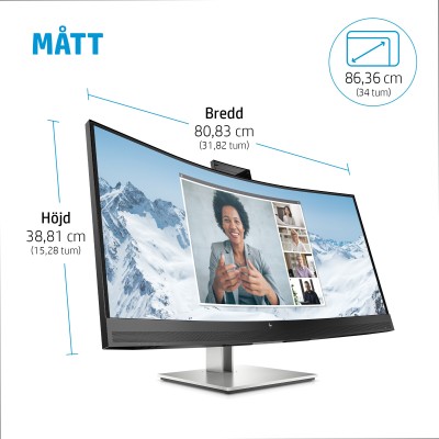 34" HP E34m G4, Curved VA 3440x1440, 5 ms, 75Hz, 1500R, höjdjusterbar, HDMI/DP/USB-C 65W, LAN, högtalare, webbkamera, USB 3.2-hubb#9