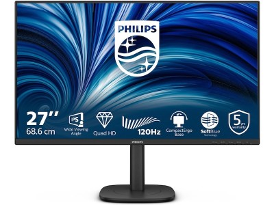 27" Philips 27B2N3500J, IPS 2560x1440, 4 ms, 120Hz, höjdjusterbar, pivot, 2xHDMI/DP, högtalare, USB 3.2-hubb, 5 års garanti