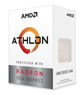 AMD Athlon 3000G 2-Core 4-Thread (35W), 3,5 GHz, 4 MB cache, Socket AM4, Radeon Vega 3 Graphics, boxad med kylare