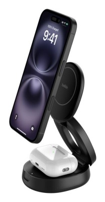 Belkin BoostCharge - Trådlöst laddställ - 2-in-1, Qi2, magnetic, foldable + växelströmsadapter - 15 Watt - svart
