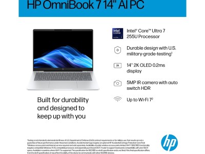 HP OmniBook 7 AI PC 14-fr0071no, 14" 2K OLED, Intel Core Ultra 7 255U, 16 GB, 512 GB PCIe SSD, WiFi 6E, bakbelyst tangentbord, Win11#2