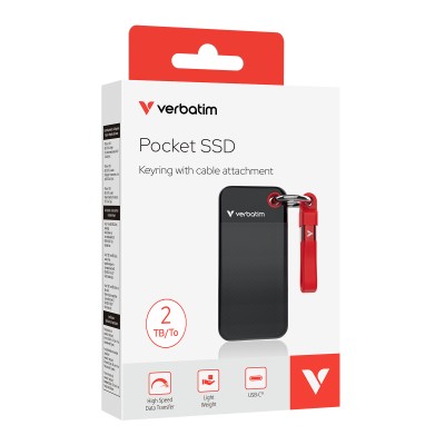 2 TB Verbatim Pocket SSD, USB 3.2 Gen2 - Svart/Röd#2