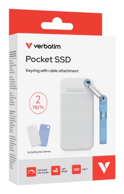 2 TB Verbatim Pocket SSD, USB 3.2 Gen2, med 2 st gummiskal - Vit/Blå#2