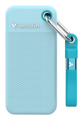 1 TB Verbatim Pocket SSD, USB 3.2 Gen2, med 2 st gummiskal - Polarblå