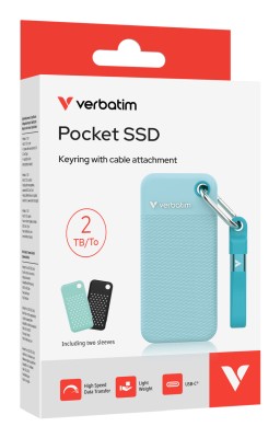 2 TB Verbatim Pocket SSD, USB 3.2 Gen2, med 2 st gummiskal - Polarblå#2