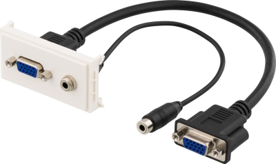 DELTACO Uttagspanel, 1xVGA, 1x3,5mm, HD15 ho, 3,5mm ho, 0,2m, vit
