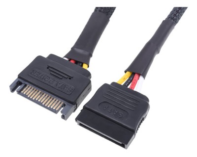 15pin SATA intern förlängningskabel, 30cm - Svart sleeved
