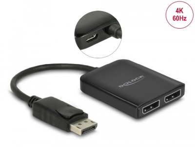 Splitter DeLOCK 1 x Displayport in > 2 x Displayport ut 4K@60Hz, DP 1.4 MST#1