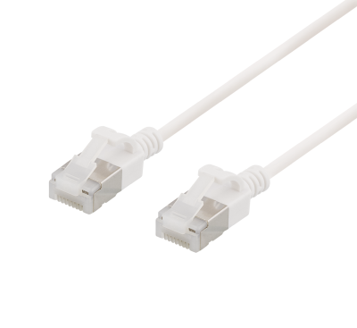 Nätverkskabel skärmad Cat6a, slim, 3,8mm i diameter, 0,3 meter - Vit