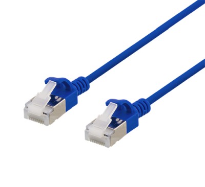 DELTACO U/FTP Cat6a patchkabel, slim, 3,8mm i diameter, 1m, blå