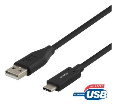 Deltaco USB-C to USB-A cable, 1m, 3A, USB 2.0, black