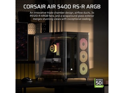 Corsair AIR 5400 RS-R ARGB Triple Chamber Mid Tower, TG, E-ATX - Svart#2