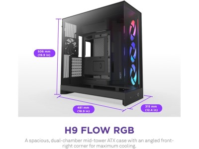 NZXT H9 Flow RGB 2025, Tempered Glass, ATX - Svart#2