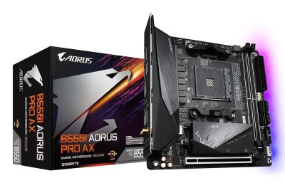 Gigabyte B550I AORUS PRO AX, AMD Socket AM4, Mini-ITX, 2xDDR4, PCI Express, 2xM.2 + SATA3 RAID, HDMI/DP, USB-C, 2.5GbE LAN, WiFi 6, Bluetooth 5, RGB Fusion 2.0