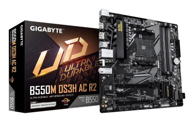 Gigabyte B550M DS3H AC R2, AMD Socket AM4, MicroATX, 4xDDR4, 2xPCI Express, 2xM.2 + SATA3 RAID, HDMI/DP, USB 3.2, GigaLAN, WiFi 5, Bluetooth 5.0, RGB Fusion