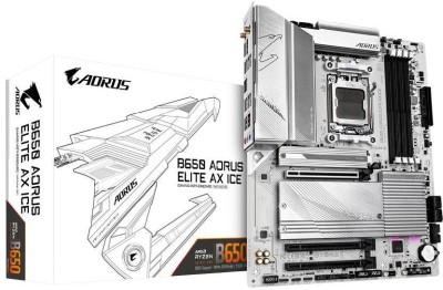 Gigabyte B650 AORUS ELITE AX ICE, AMD AM5, PCI Express, ATX, 4xDDR5, 3xM.2 + SATA3 RAID, HDMI/DP, USB-C, 2.5GbE LAN, WiFi 6E, Bluetooth 5.3, RGB Fusion