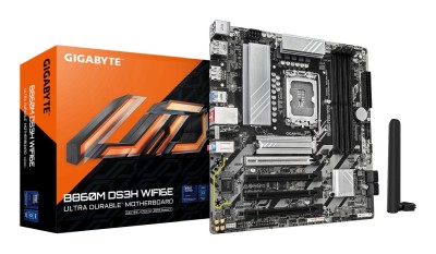 Gigabyte B860M DS3H WIFI6E, Intel LGA1851, 4xPCI Express, MicroATX, 4xDDR5, 2xM.2 + SATA3 RAID, HDMI/2xDP, 2.5Gbe LAN, WiFi 6E, Bluetooth 5.3, RGB Fusion