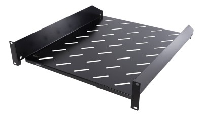19" Fast hylla, 2U, Deltaco, ventilationshål - Svart