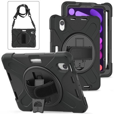 eSTUFF Chicago Full Body Defender till iPad mini 8.3" (6th/7th Gen), med rem för handled + axel, pennhållare - Svart