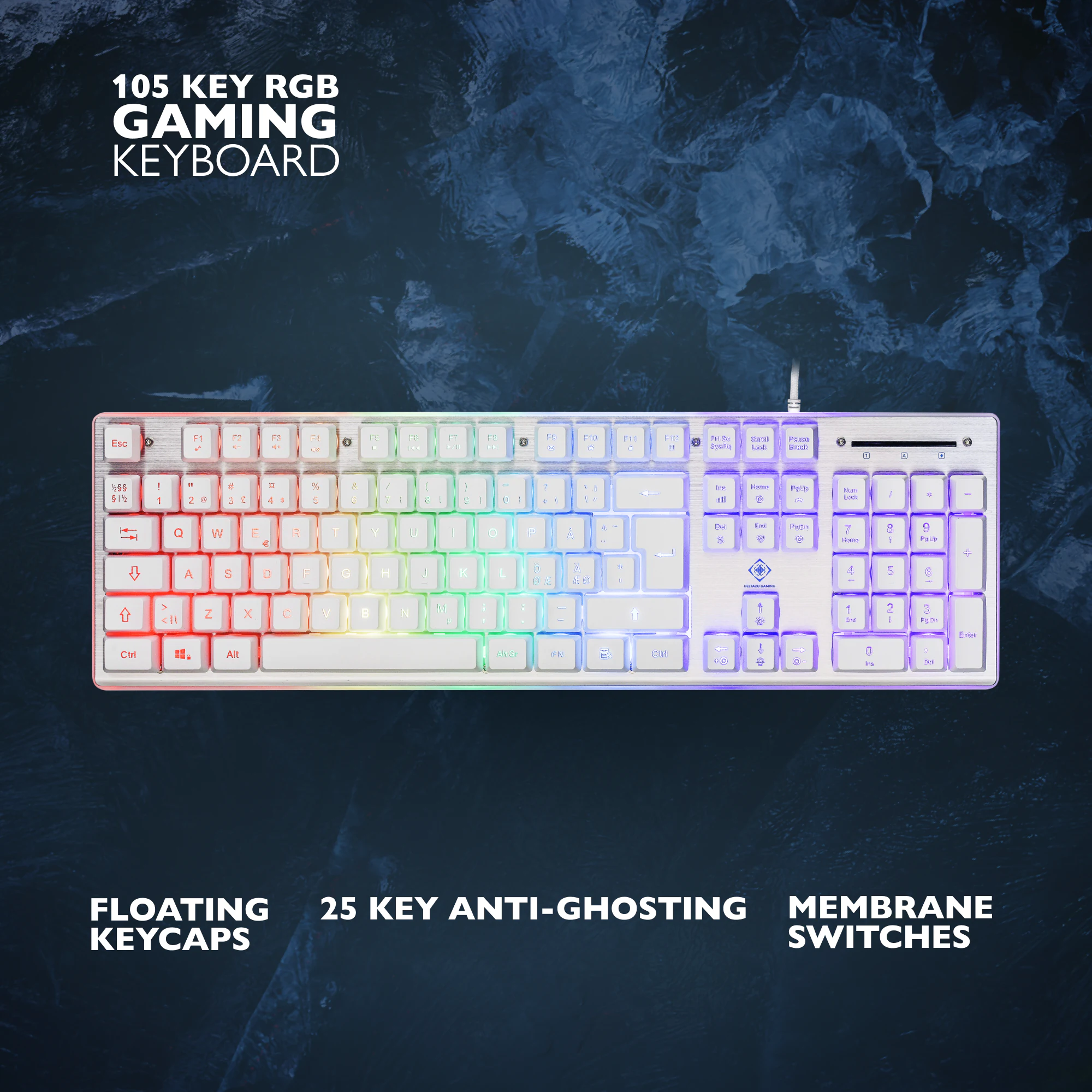 Deltaco_gaming WK75 Membrane RGB keyboard, 105 keys, Nordic layout white#3