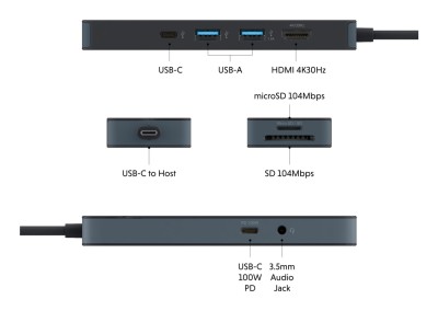USB-C-hub Hyper HyperDrive Flex 8 Port Hub, 1xHDMI, 2xUSB-C, 2xUSB-A, kortläsare SD/MicroSD - Svart#3